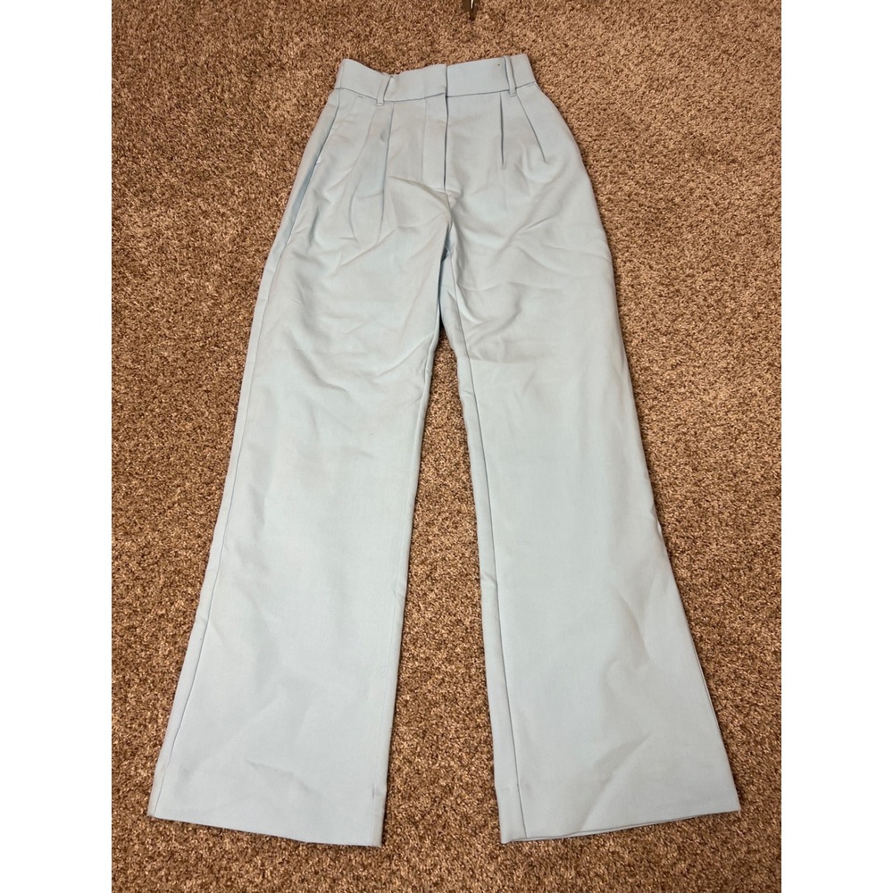 Abercrombie & Fitch Sloane Tailored Wide Leg Pants Light Blue High Rise 24 00